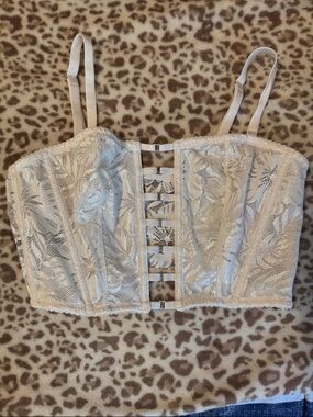 Victoria's Secret Creamy White with Shimmer Lace Bustier Crop Top